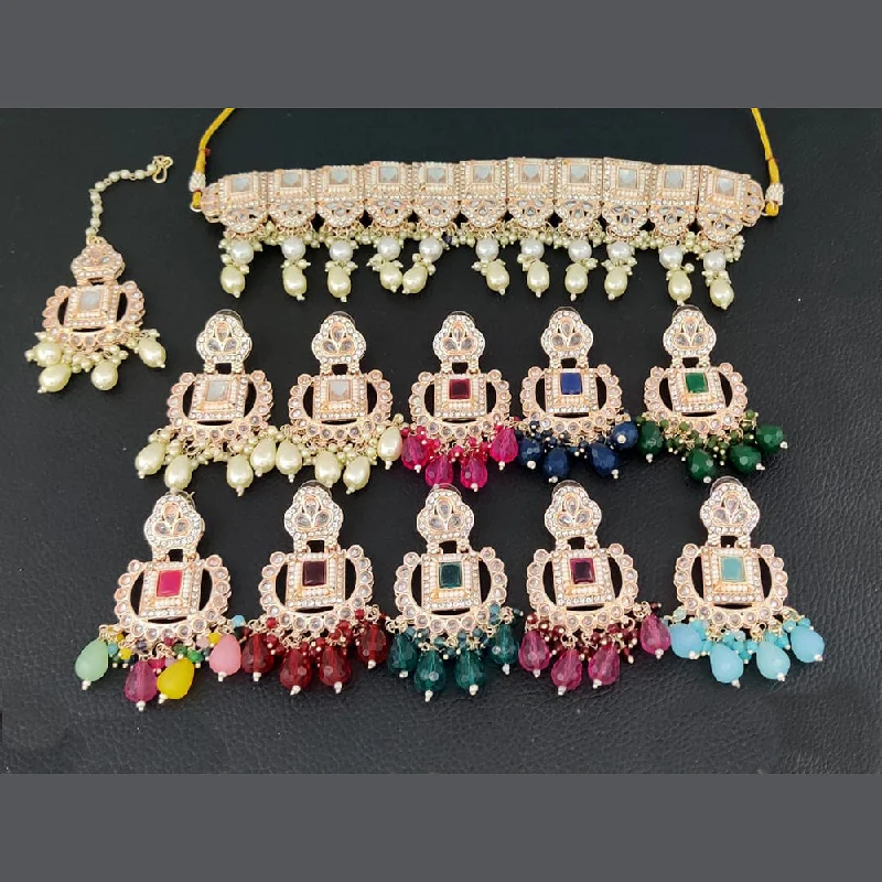 moonstone necklaces for women-Rani Sati Jewels Gold Plated Necklace Set