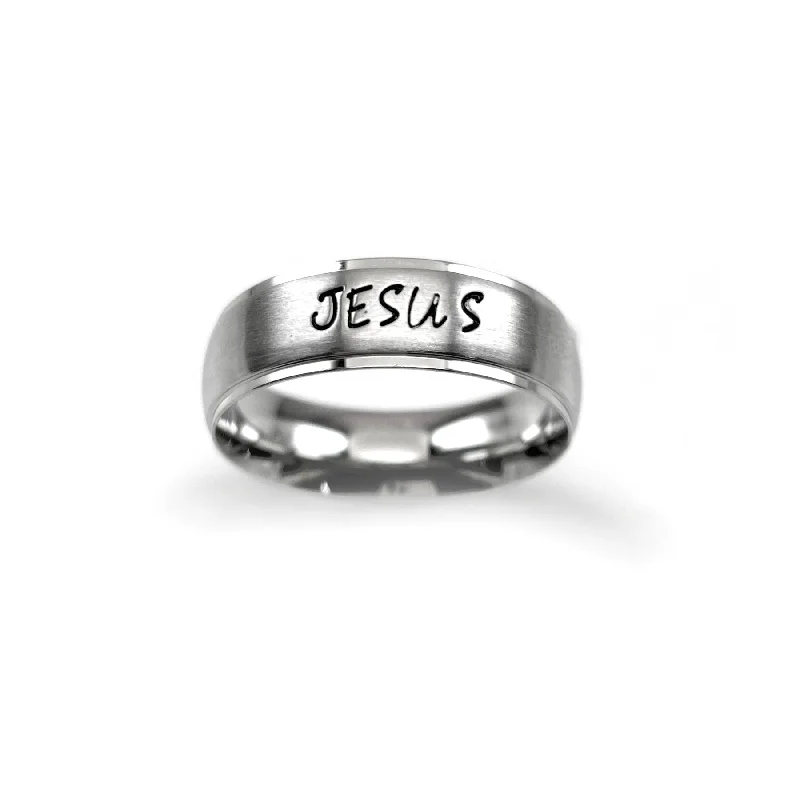 platinum wedding rings for women-Jesus Hand Stamped Wide Band Ring