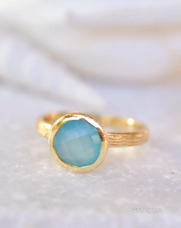 platinum wedding rings for women-Renata Blue Chalcedony Gold Ring ~ 18k Gold Plated ~ SMR119