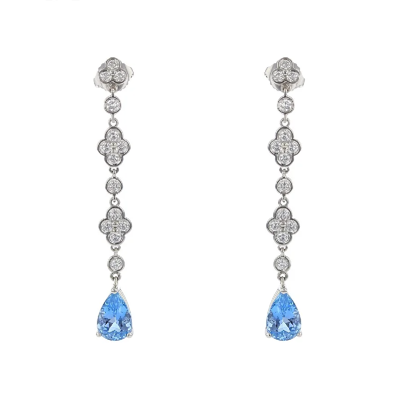 gold stud earrings for women-Aquamarine and Diamond Dangle Earrings