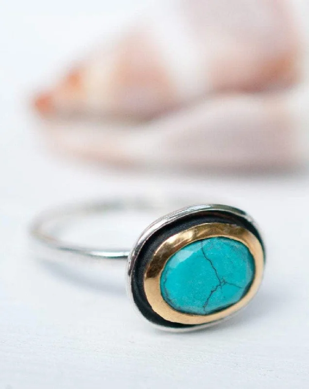 3-stone rings for women-Howlite dyed Turquoise Ring ~ Sterling Silver 925 ~ MR218