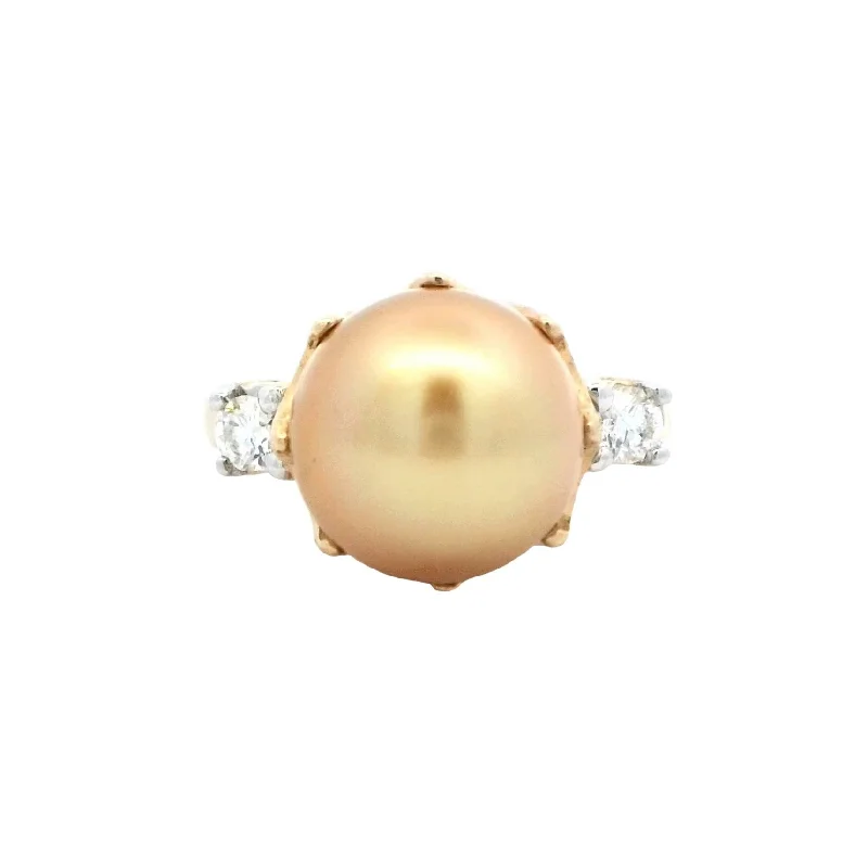 emerald rings for women-Golden South Sea Pearl with Diamonds Ring