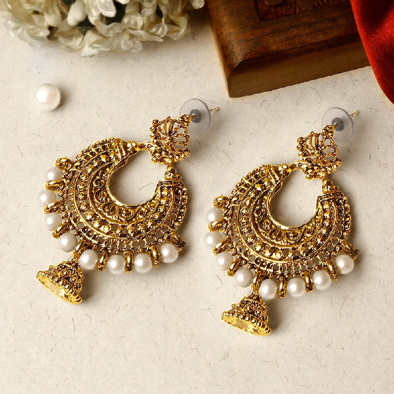 silver earrings for women-Shrishti Fashion Ethnic Gold Plated Chand Bali Earring For Women