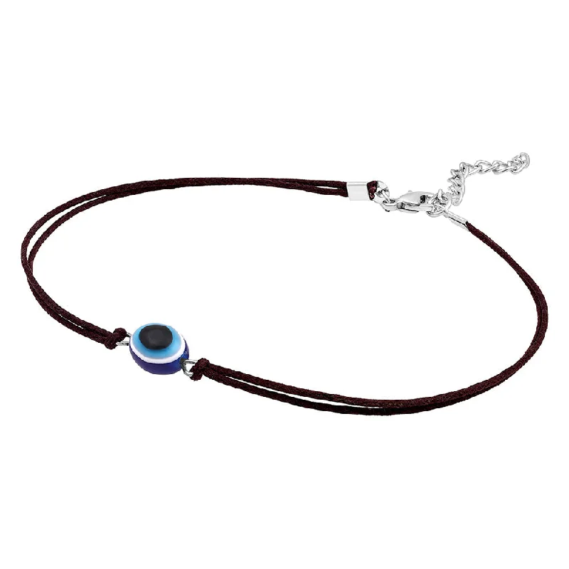 beach necklaces for women-Mahi Rhodium Plated Evil Eye Adjustable Rope Necklace for Women (PS1101863R)