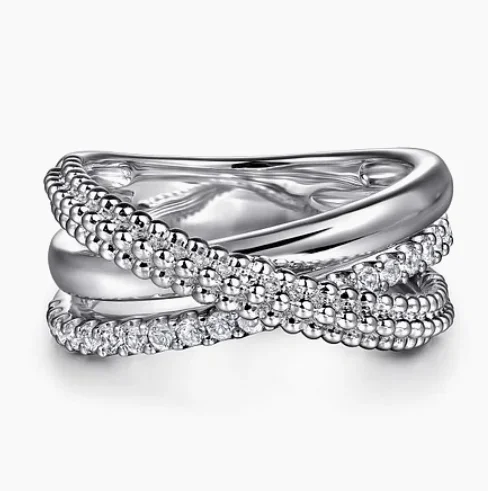 oversized rings for women-925 Sterling Silver Bujukan White Sapphire Criss Cross Ring