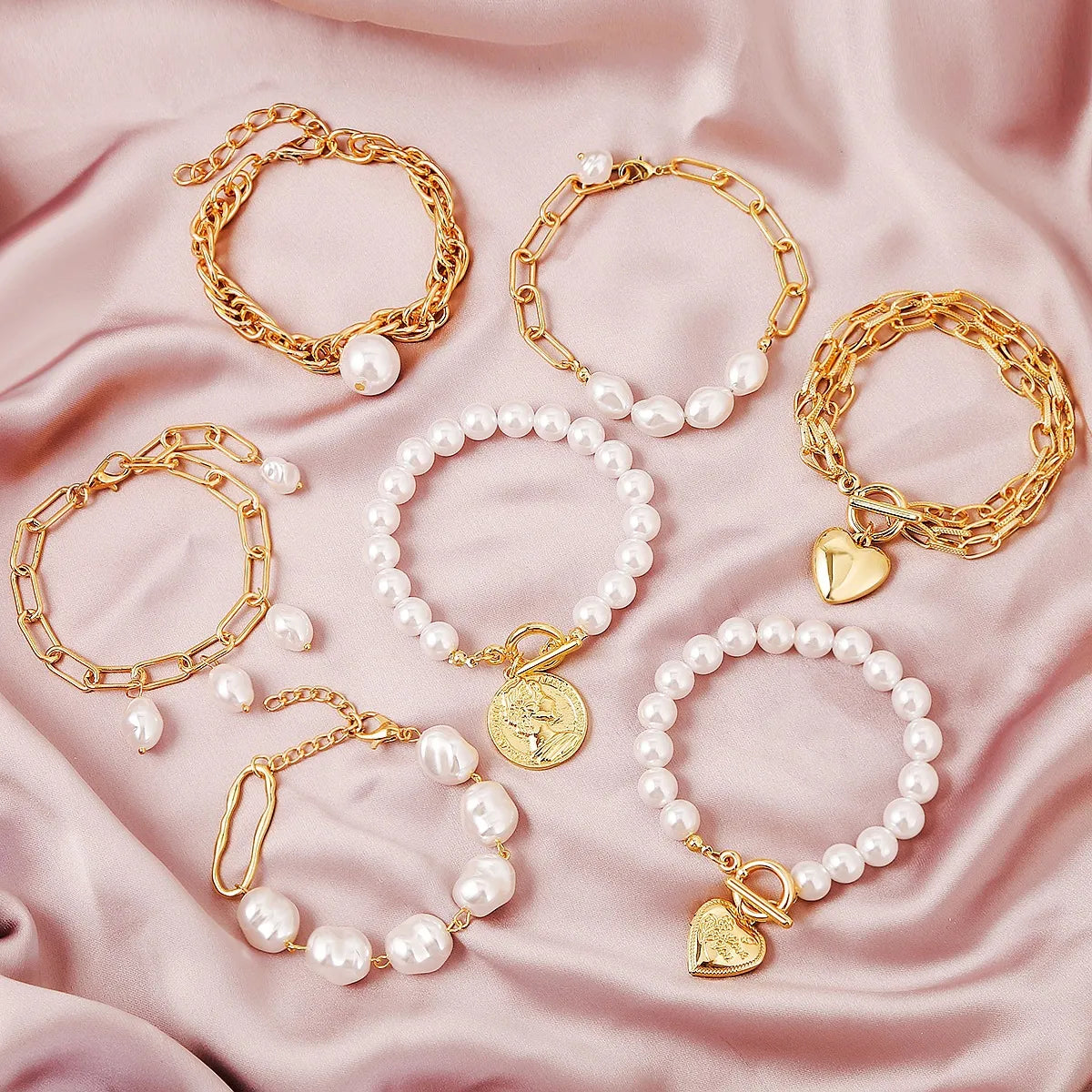 stacking bangles for women-Fashion Geometric Heart Shape Imitation Pearl Alloy Plating Women's Bracelets