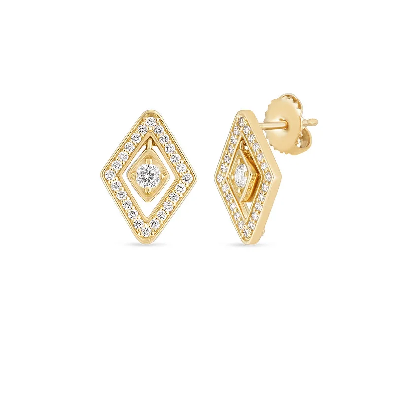 art deco earrings for women-18K Yellow Gold Diamante Diamond Stud Earrings