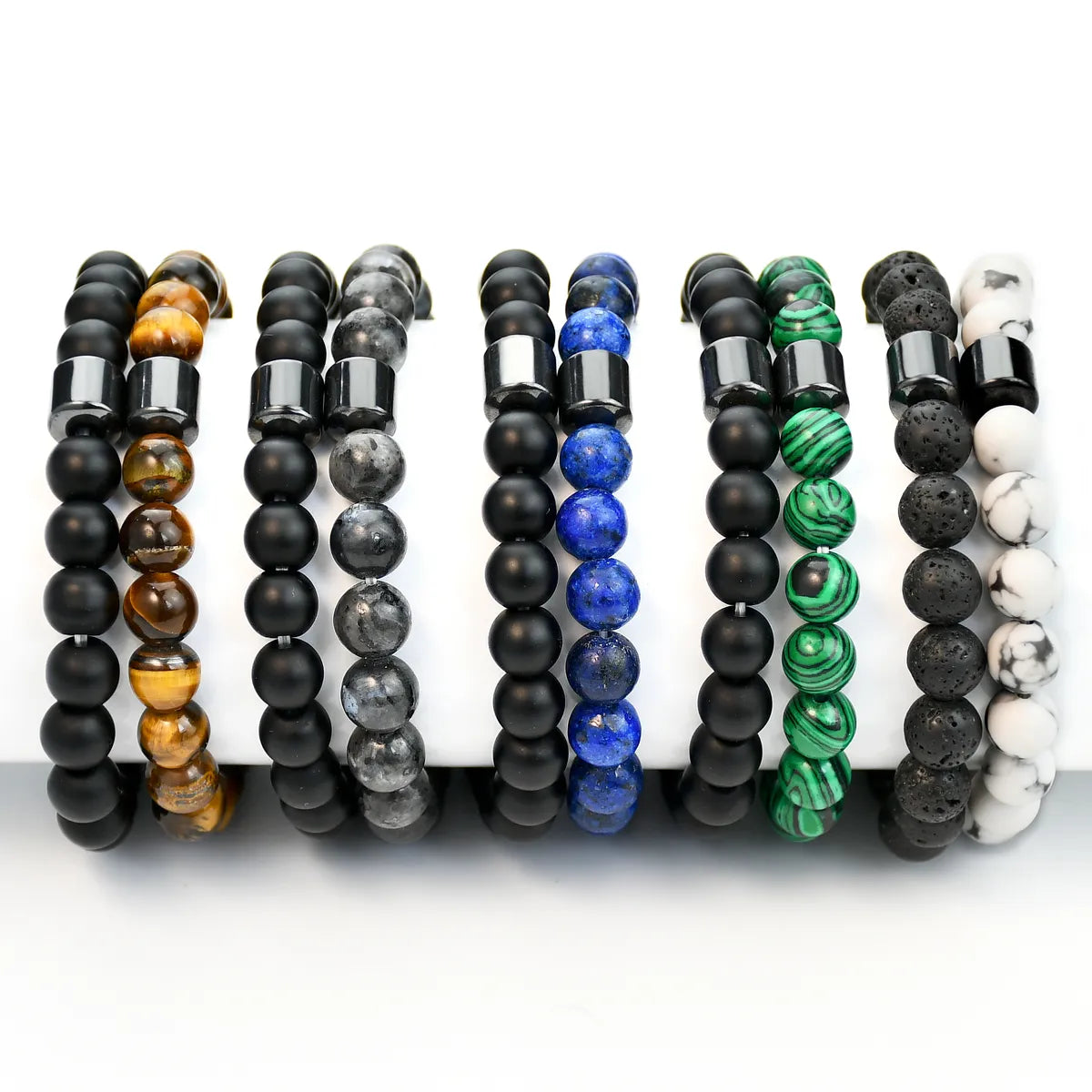 charm bangles for women-Simple Style Color Block Natural Stone Beaded Unisex Bracelets