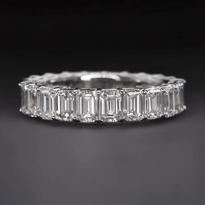 vintage diamond engagement rings for women-4.8ct EMERALD CUT DIAMOND WEDDING BAND ETERNITY RING WHITE GOLD STACKING NATURAL