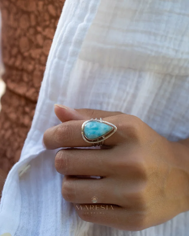 contemporary rings for women-Larimar Ring ~ Sterling Silver 925 ~ MR265