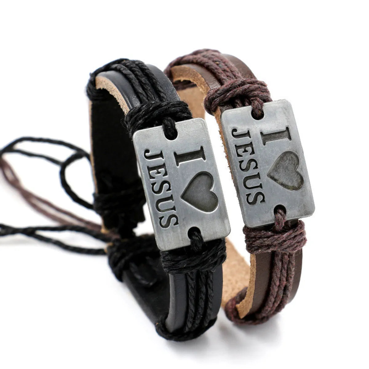 chain bracelets for women-Ethnic Style Letter Pu Leather Metal Braid Unisex Bracelets