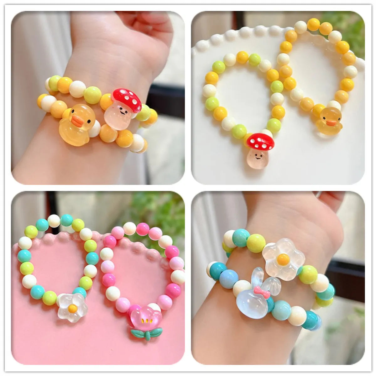 engraved bracelets for women-Wholesale Jewelry Cute Flower Mushroom Duck Arylic Beaded Bracelets