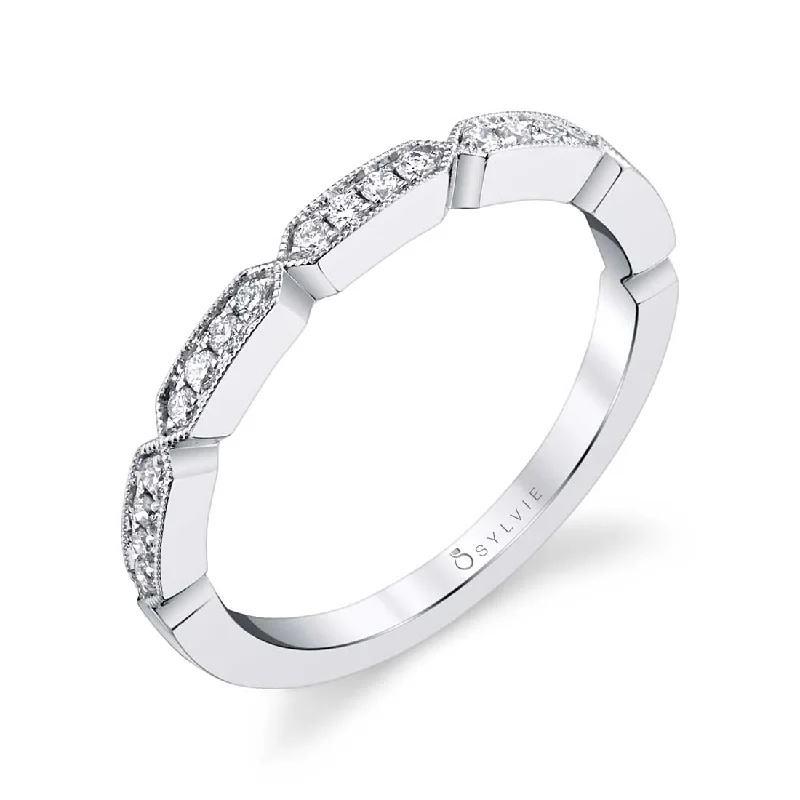 engagement rings with diamonds for women-Sylvie Modern Stackable Diamond Wedding Band - B0043