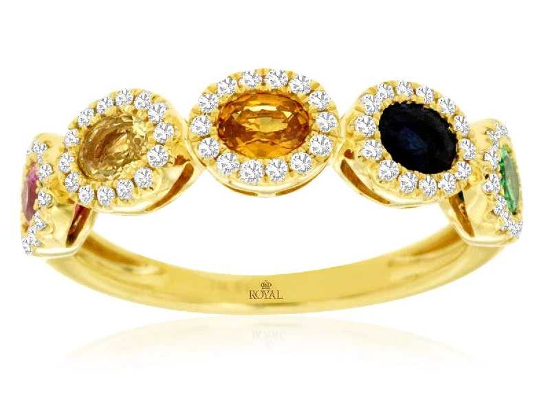 two-tone rings for women-14K Yellow Gold Mixed Sapphire Ring