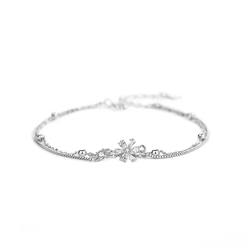 Double-Layer Cherry Blossom Bracelet with Beads-Platinum