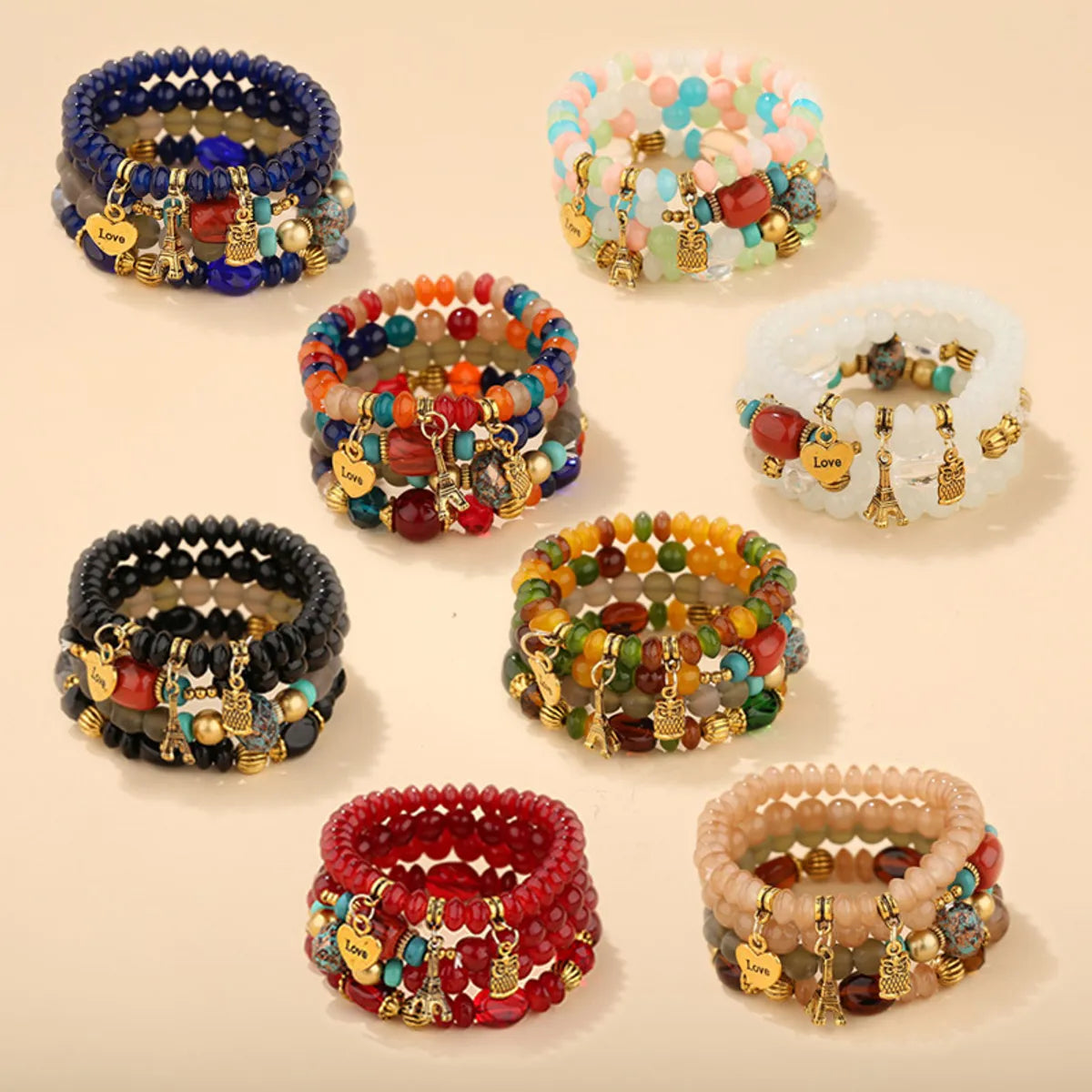 gold-plated bangles for women-Wholesale Jewelry Retro Round Alloy Glass Bead Glass Bead Beaded Bracelets