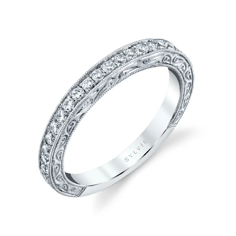 diamond engagement rings for women-Sylvie Engraved Wedding Band BS1943