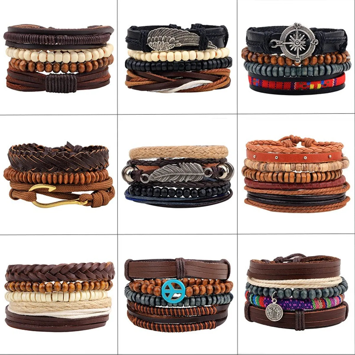 leather bracelets for women-Casual Letter Feather Wings Pu Leather Alloy Beaded Patchwork Men'S Bracelets