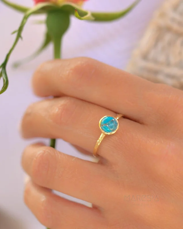 high-quality rings for women-Copper Turquoise Gold Ring ~ 18k Gold Plated ~ SMR104