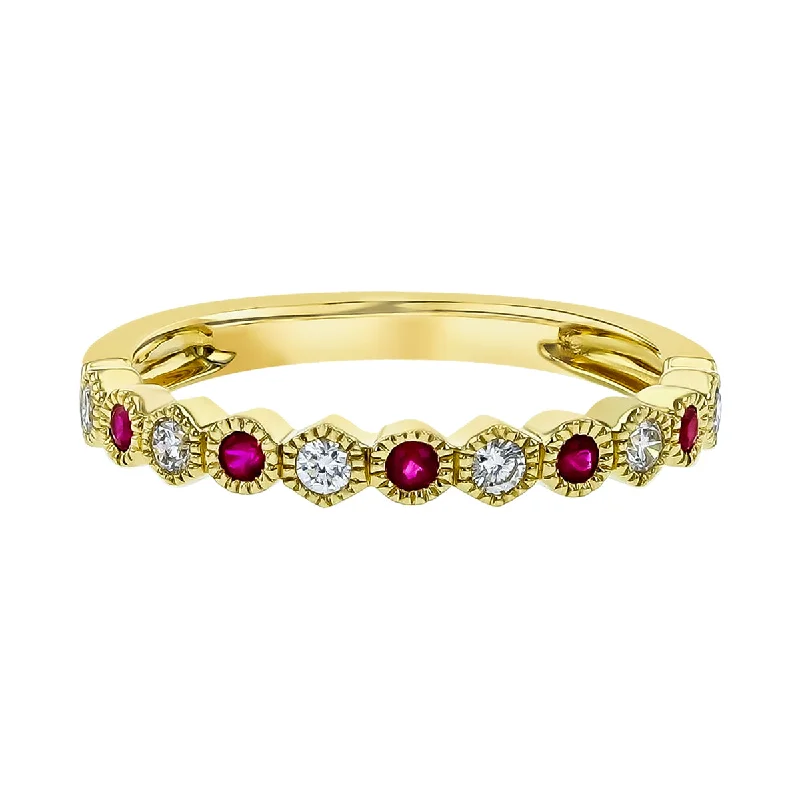 lab-grown diamond engagement rings for women-14K Yellow Gold Diamond and Ruby Partway Wedding Band