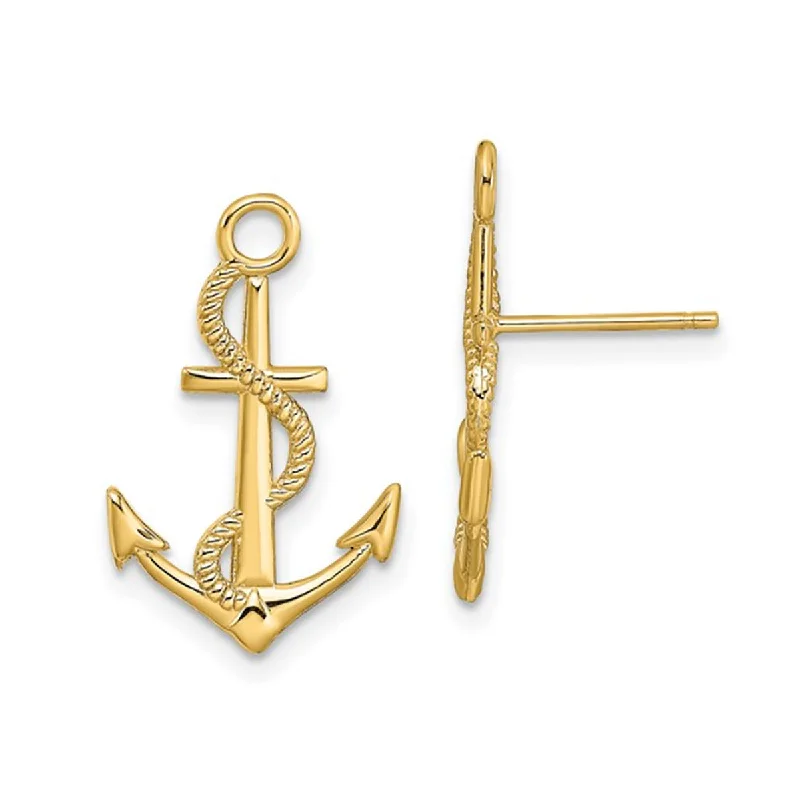 matching earrings and necklace for women-14K Yellow Gold Anchor with Rope Earrings