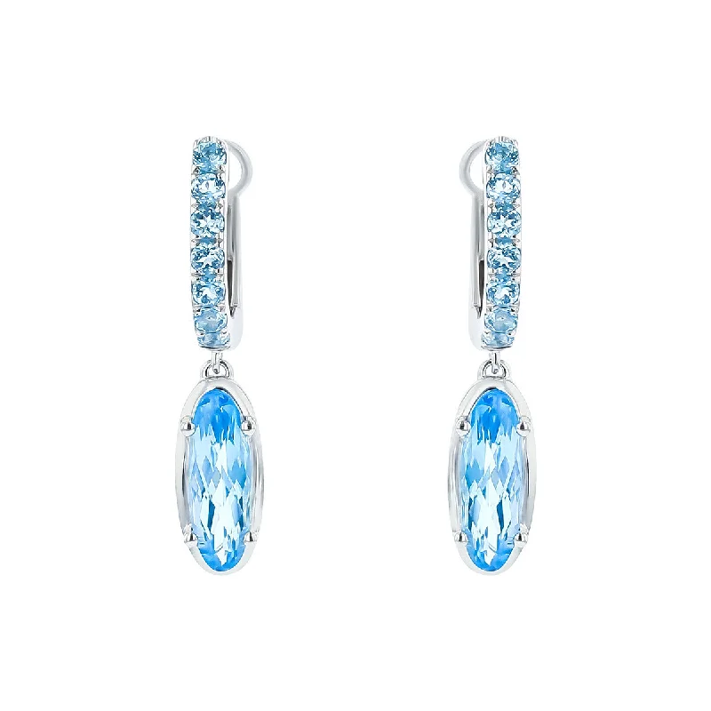 gold hoop earrings for women-Blue Topaz 14K White Gold Drop Earrings