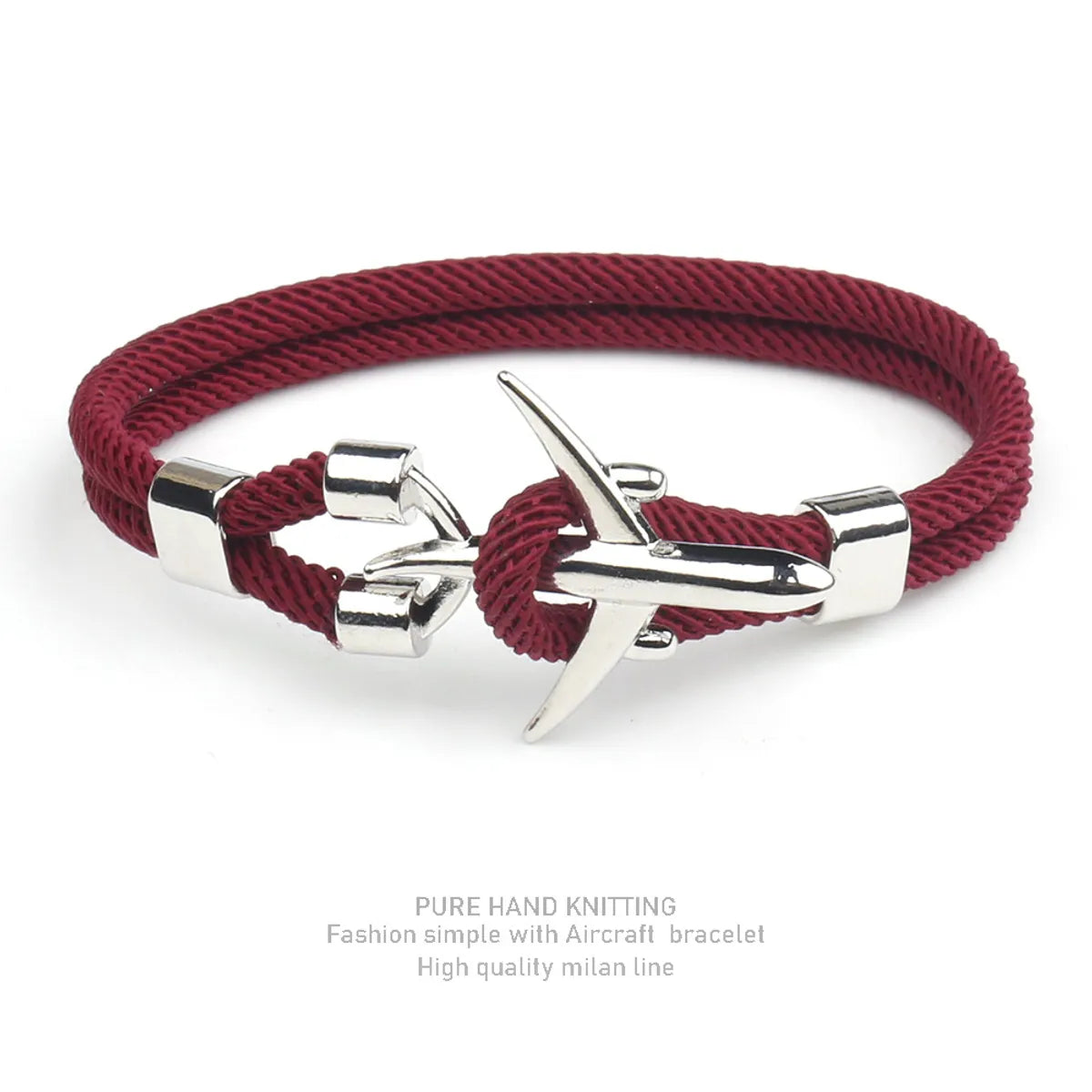 Silver Double Hole Wine Red Rope