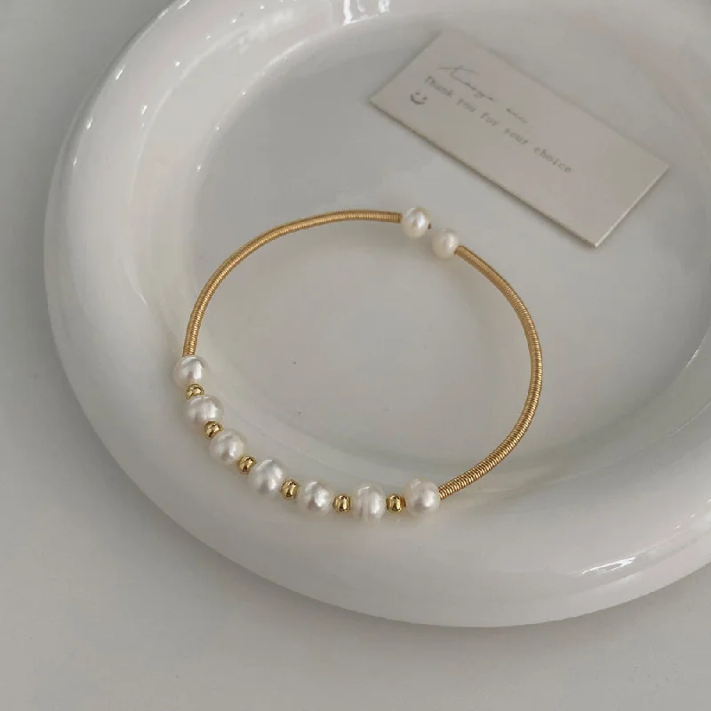 Gold White Small Freshwater Pearl Bracelet