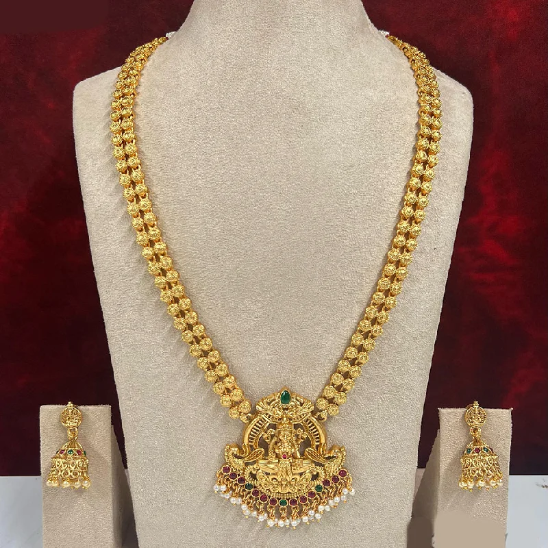 eco-friendly necklaces for women-Diksha Collection Gold Plated Pota Stone Necklace Set