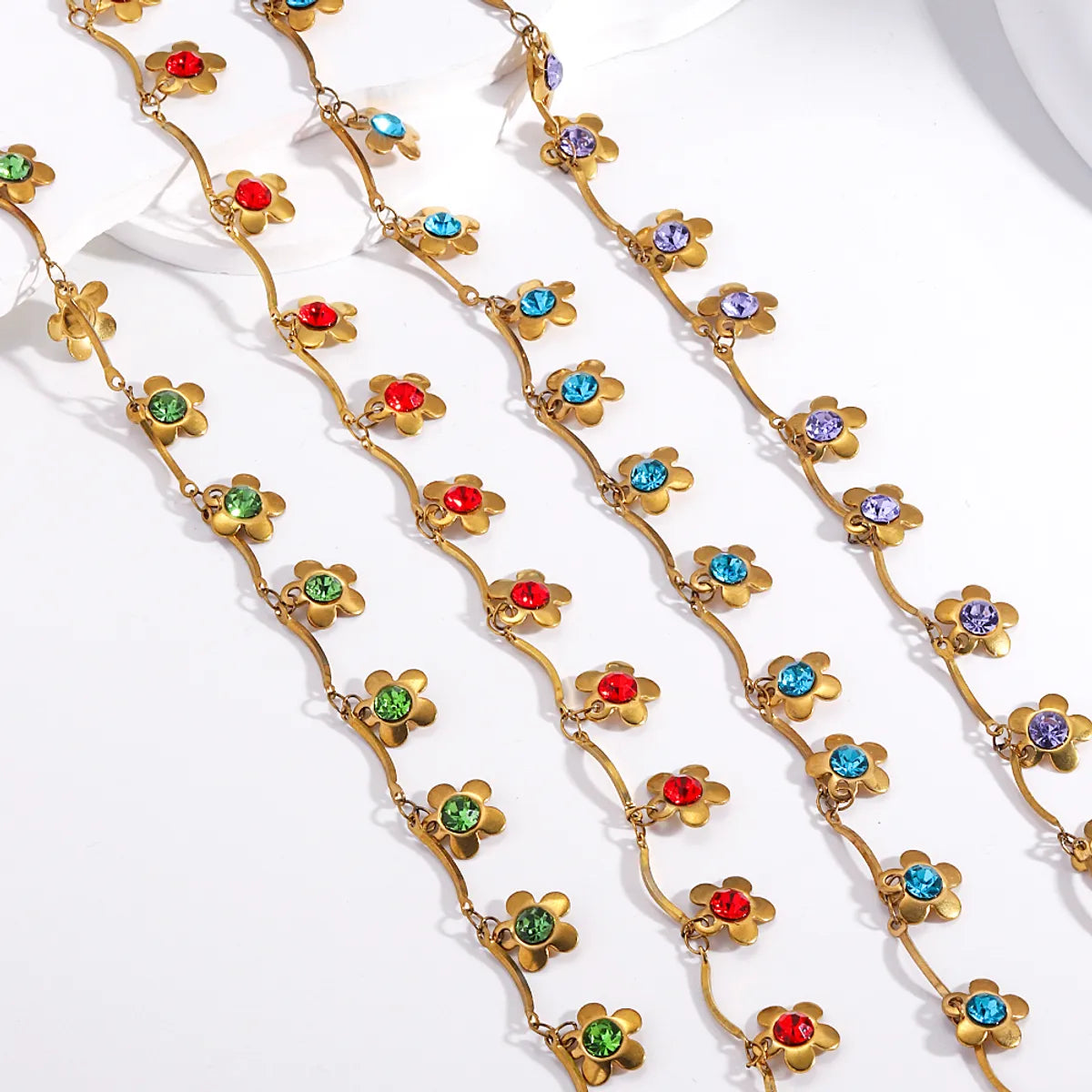 wrap bracelets for women-Sweet Simple Style Flower Stainless Steel Plating Inlay Zircon 18k Gold Plated Bracelets