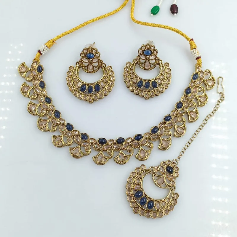 gemstone necklaces for women-Rani Sati Jewels Gold Plated Reverse AD Necklace Set