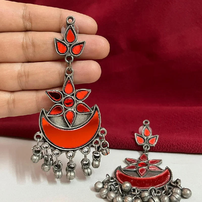 chandelier earrings for women-Shringarstreet Germen Silver Red Dangler Earrings