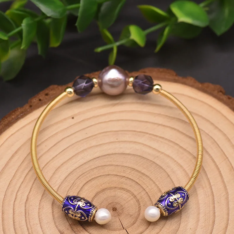 Purple Pearl Crystal Dora Activity Cloisonne Bracelet