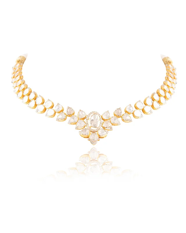 lotus necklaces for women-Bhumi Polki And Diamond Necklace