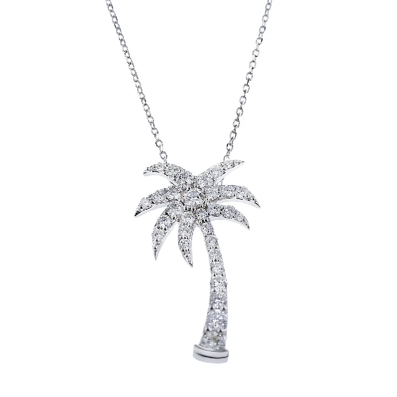 luxury diamond necklaces for women-14K White Gold Diamond Palm Tree Pendant Necklace