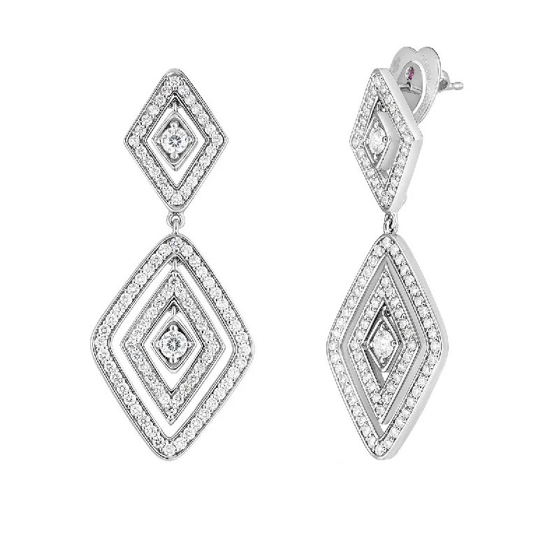 color-block earrings for women-18K White Gold Diamante Diamond Dangle Earrings