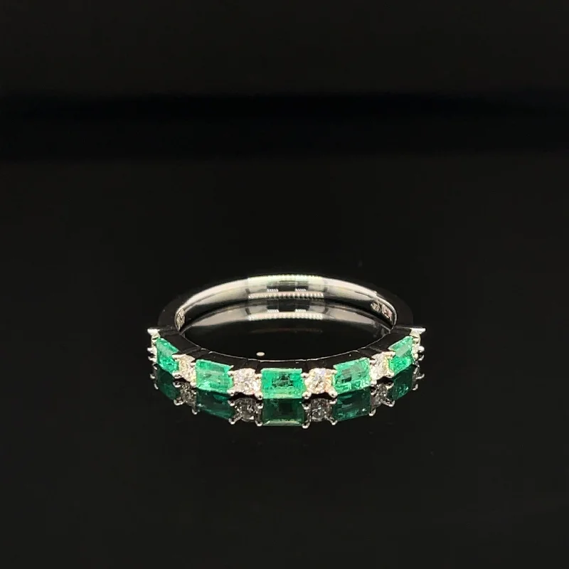 unique rings for women-Emerald & Diamond Wedding Anniversary Ring in 18k White Gold - #540 - RGEME065541