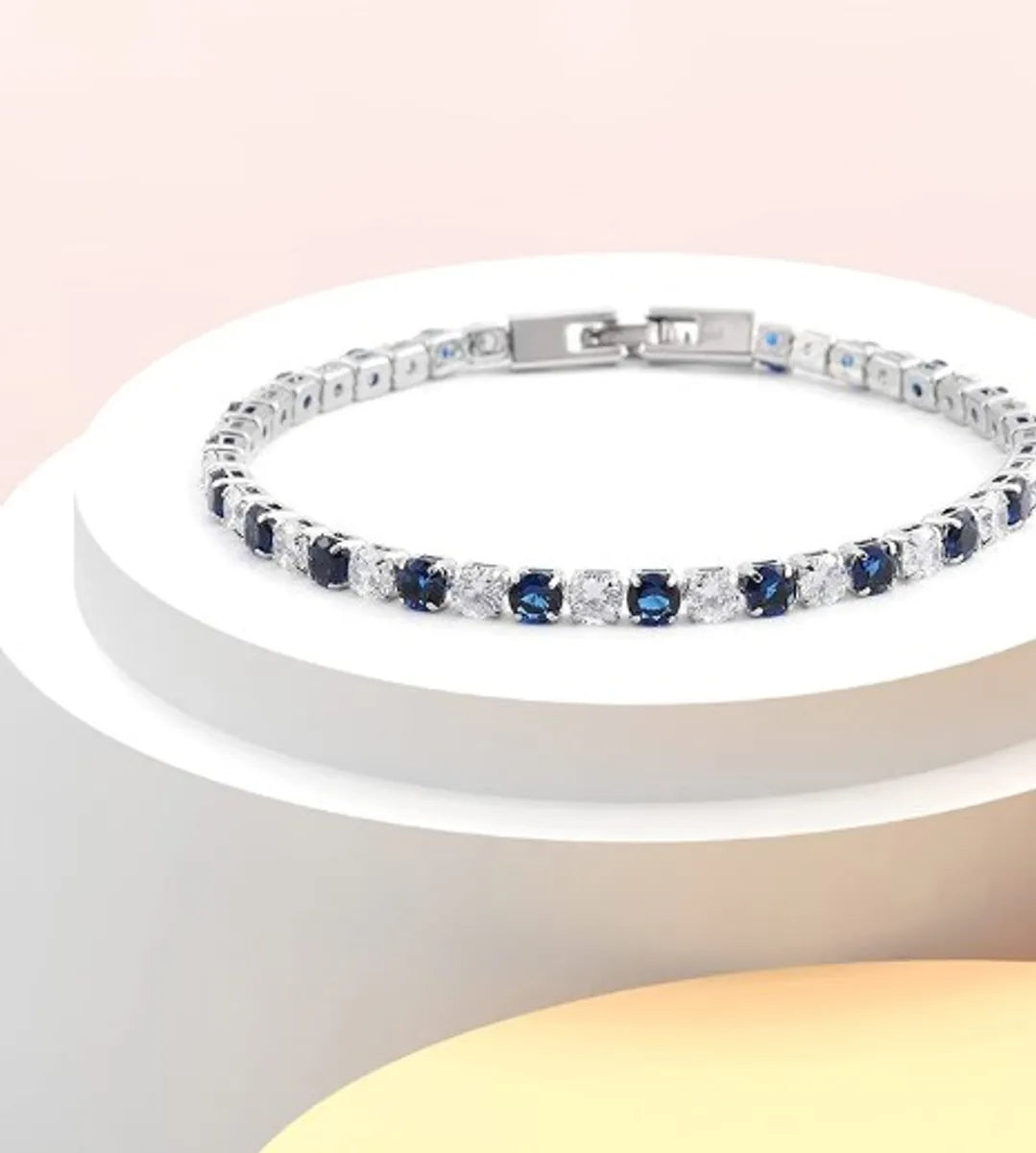 luxury tennis bracelets for women-Simple Style Round Sterling Silver Inlay Zircon Tennis Bracelet