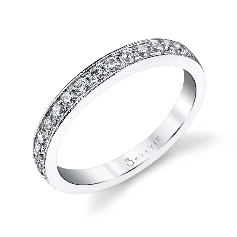 white gold engagement rings for women-Sylvie Classic Wedding Band With Milgrain Accents BS1083