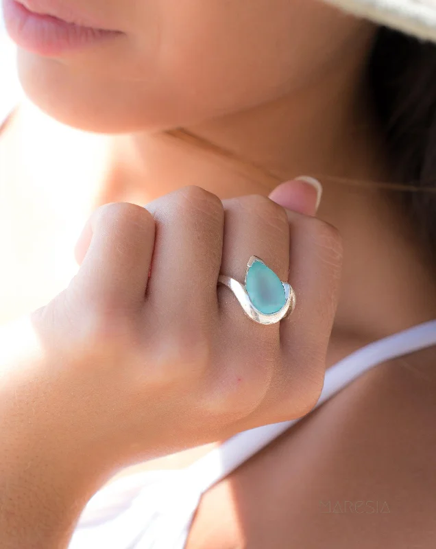 colorful gemstone rings for women-Aqua Chalcedony Ring ~ Sterling Silver 925 ~MR270