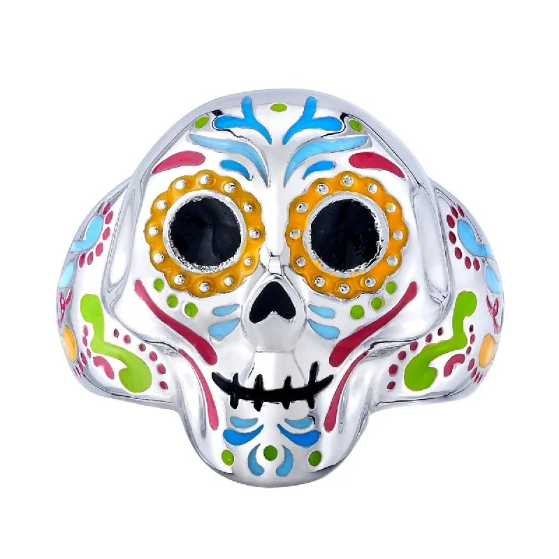 white gold rings for women-Pixar X RockLove COCO Enameled Calavera Ring