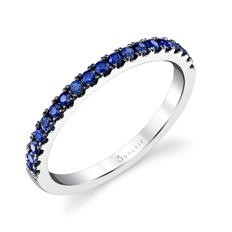 unique engagement rings for women-Sylvie Classic Blue Sapphire Wedding Band B4006-BS