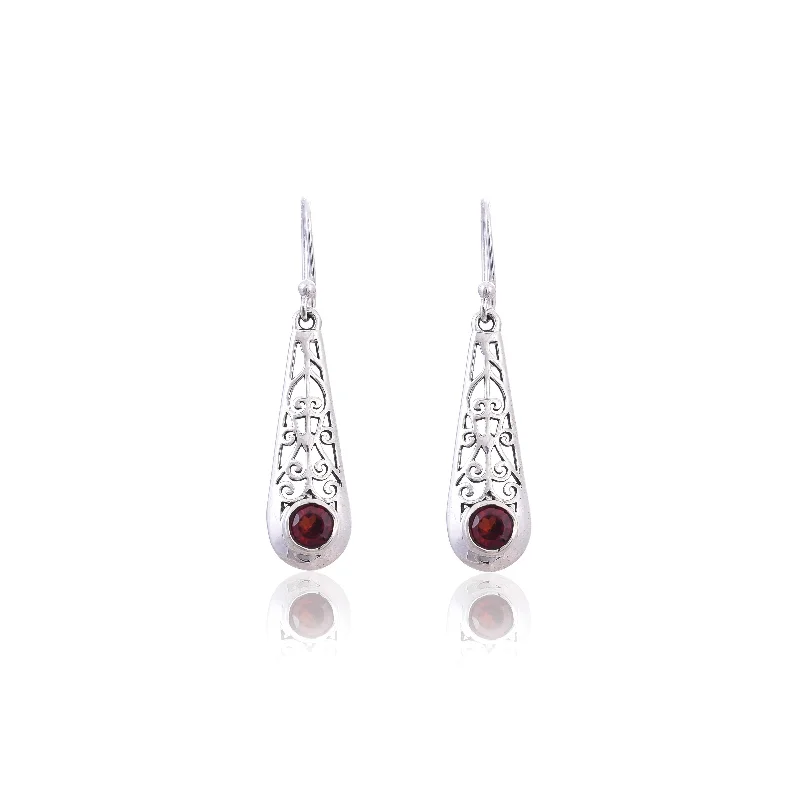 pink gemstone earrings for women-Silver Mountain 925 Silver Garnet Earring