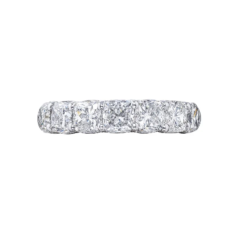 custom engagement bands for women-Platinum Cushion-Cut Diamond Wedding Band