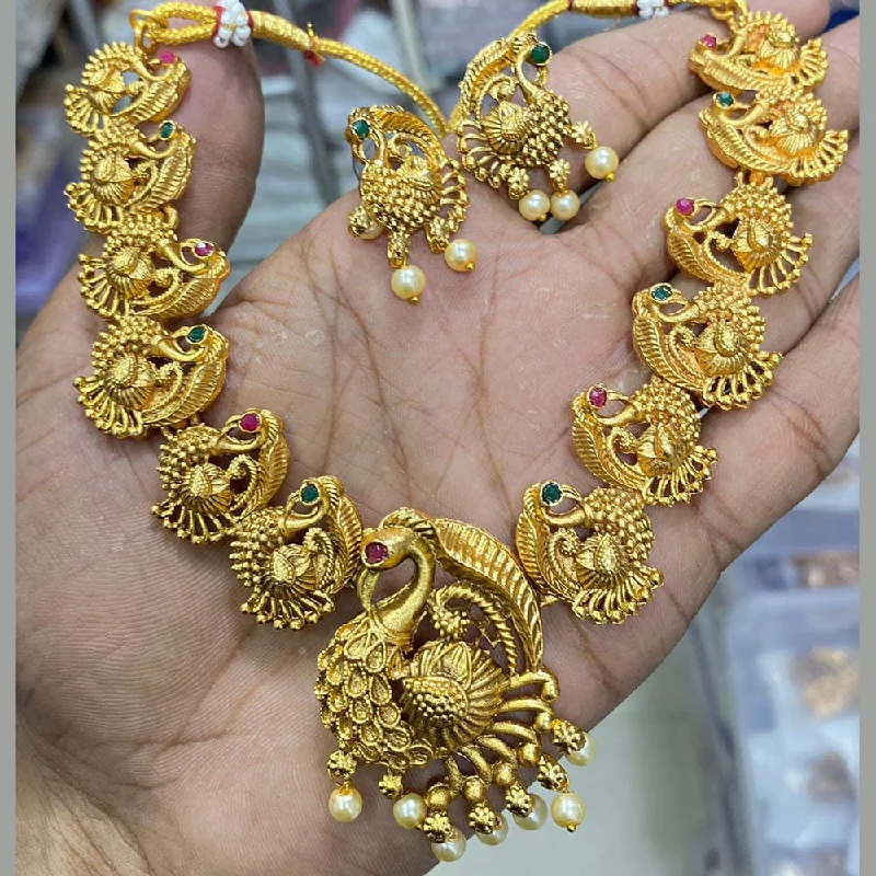 gold statement necklaces for women-Manisha Jewellery Gold Plated Pota Stone Necklace Set