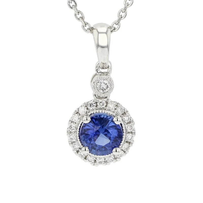 crystal drop necklaces for women-14K White Gold Sapphire with Diamonds Pendant Necklace