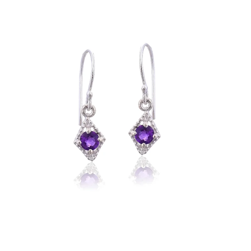 birthstone earrings for women-Silver Mountain 925 Silver Amethyst hook Earring