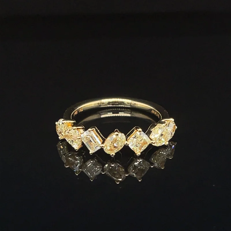 gold rings for women-Yellow Diamond Mixed-Cut Crown Stackable Wedding Ring in 18k Yellow Gold - #616 - RGDIA674960