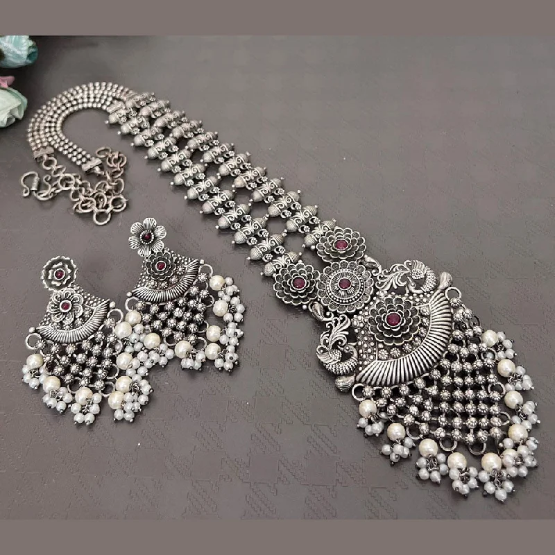 elegant crystal necklaces for women-Akruti Collection Oxidised Plated Necklace Set