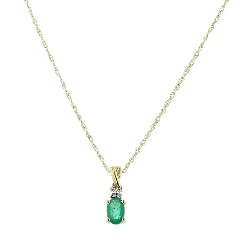 chain link necklaces for women-14K Oval Emerald and Diamond Pendant Necklace